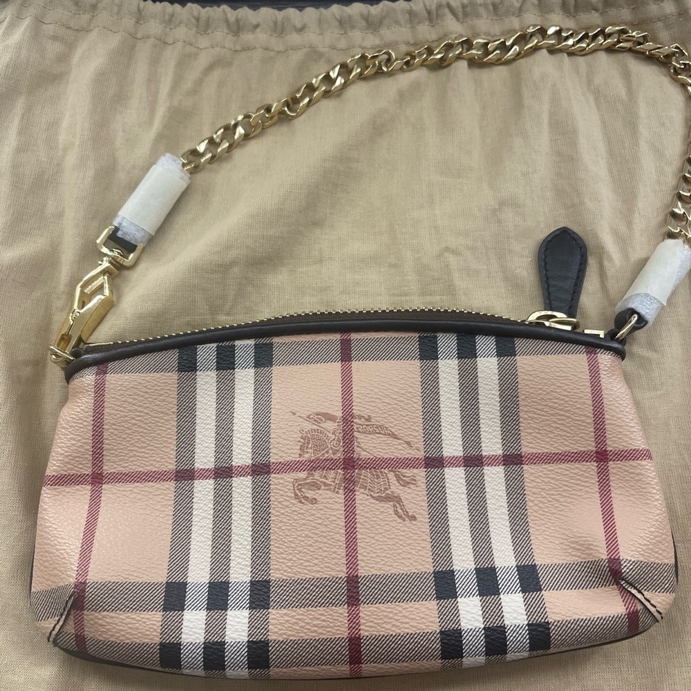 BURBERRY HAYMARKET CHECK CLARA POCHETTE WRISTLET
